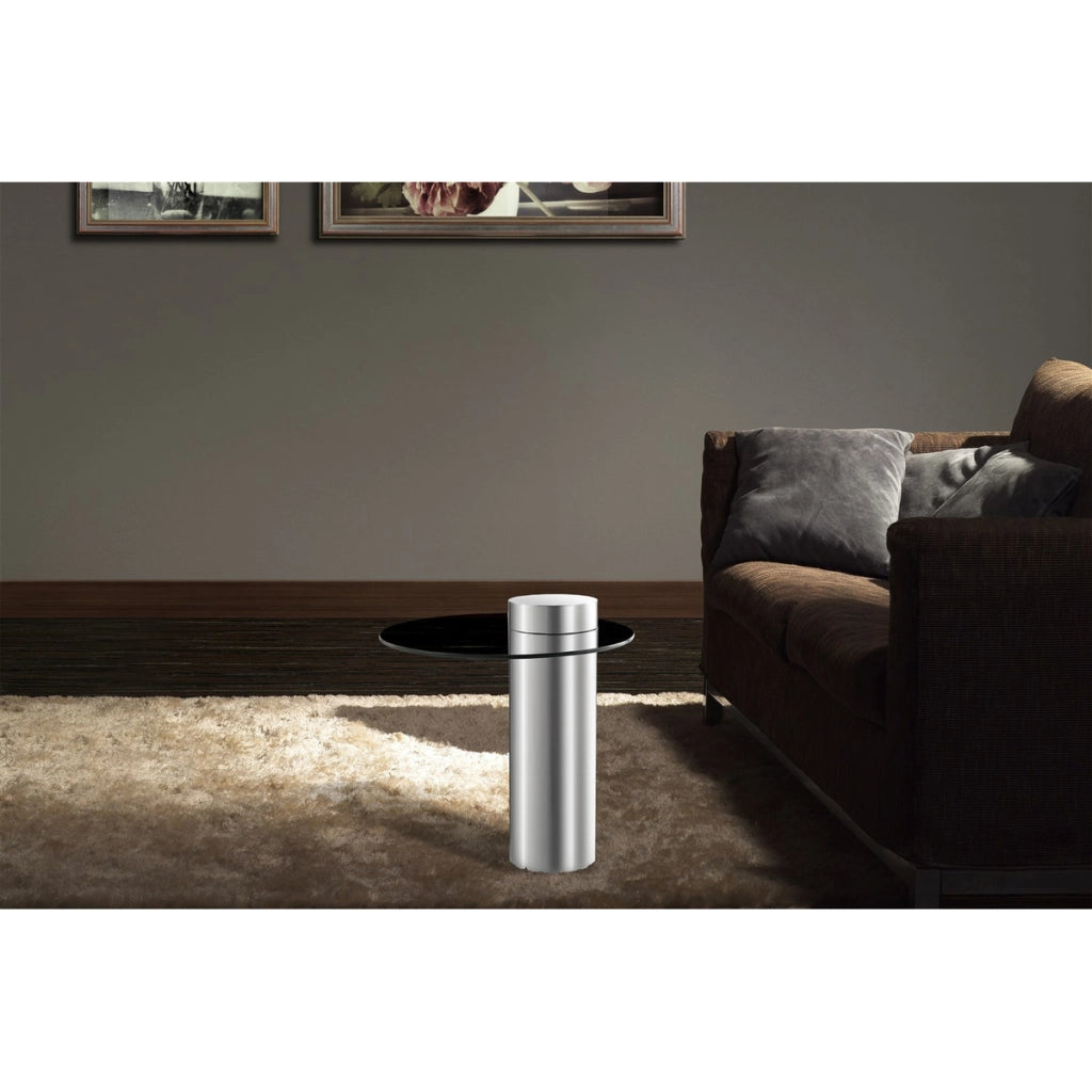 Tavolino Ontario in acciaio inox e vetro grigio