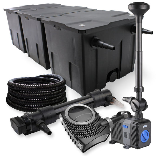 Set Filtro a 3 camere 90000l Chiarificatore UVC 36W Pompa NEO10000 80W Tubo Fontana