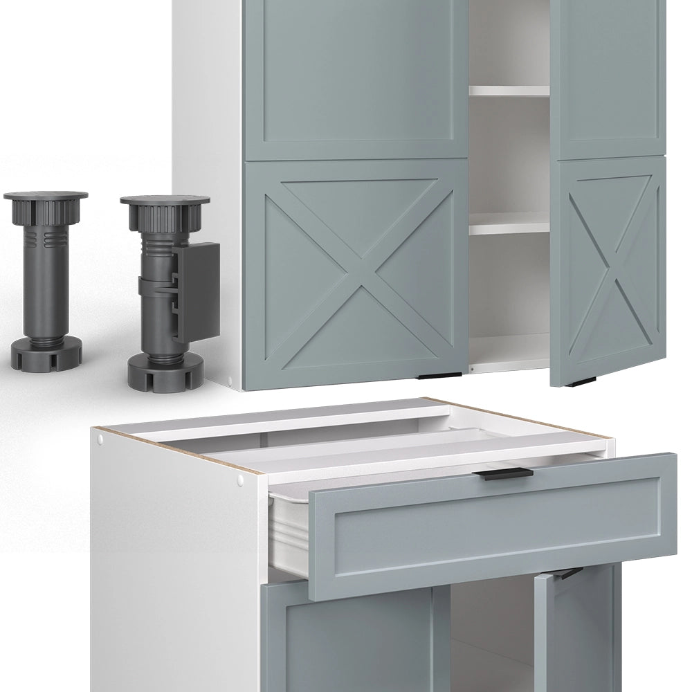 Cucina completa Fame-Line Blu-grigio chiaro/Bianco 140 cm, PL Marmo Vicco