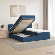 Letto ottomano con materasso con testiera 2 pz Blu Tessuto 3456718