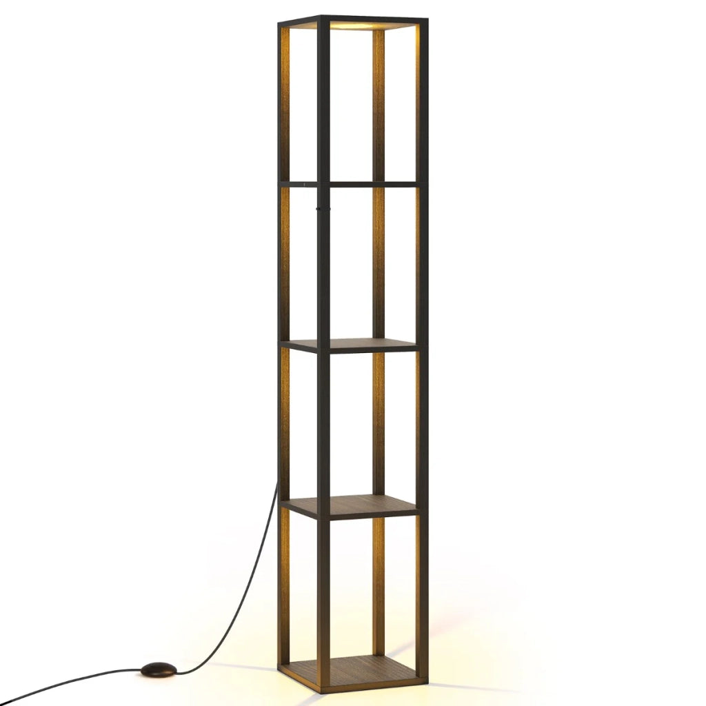Lampada da terra con ripiani 29 x 29 x 165 cm luce regolabile 3 livelli salvaspazio design moderno in MDF nero 20_0012285