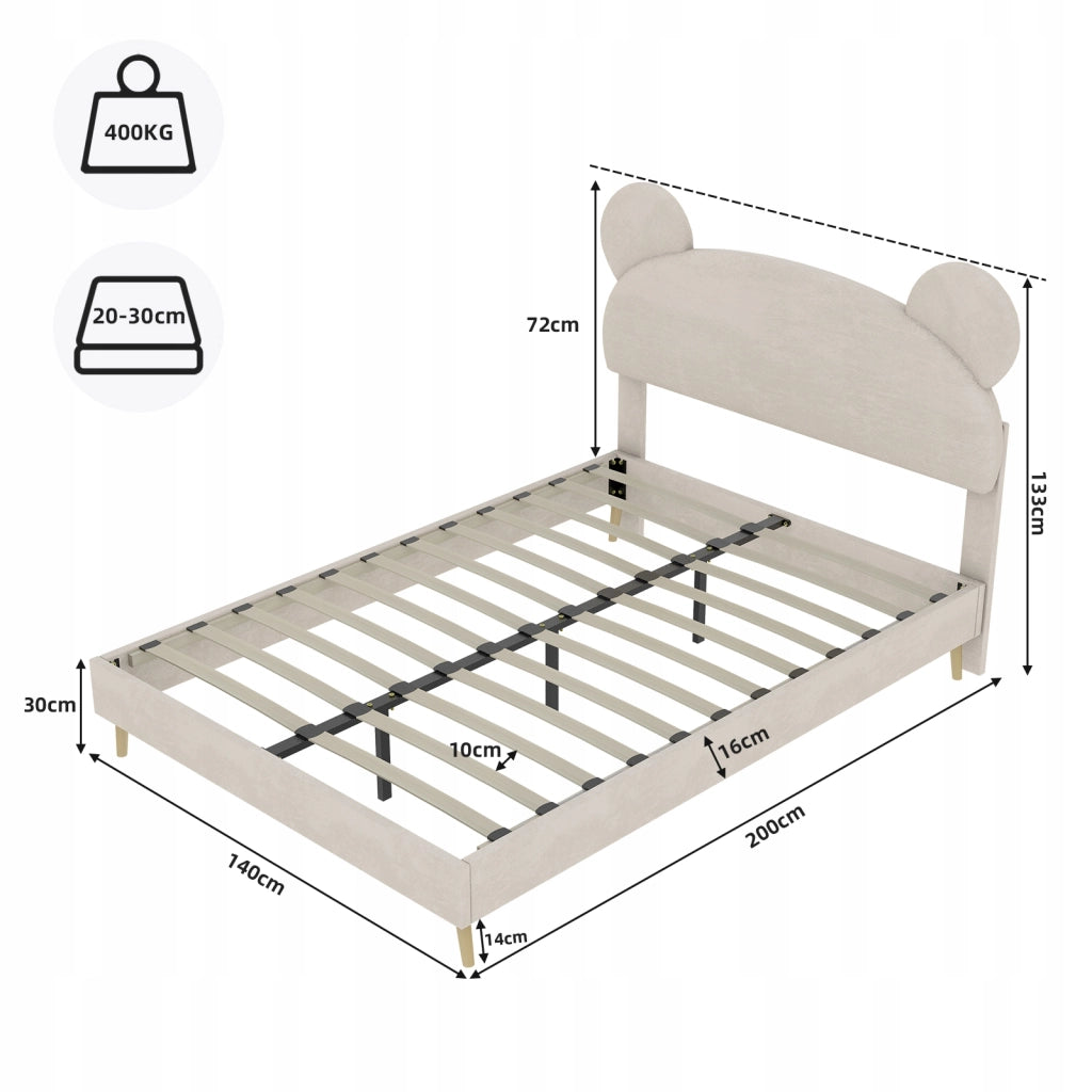 Letto imbottito 140x200 beige minimalista - Xylo