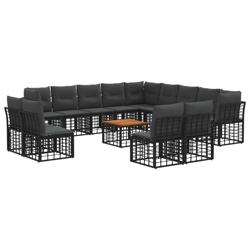 Set di divani da esterno 14 pcs Nero e Grigio scuro Poliestere