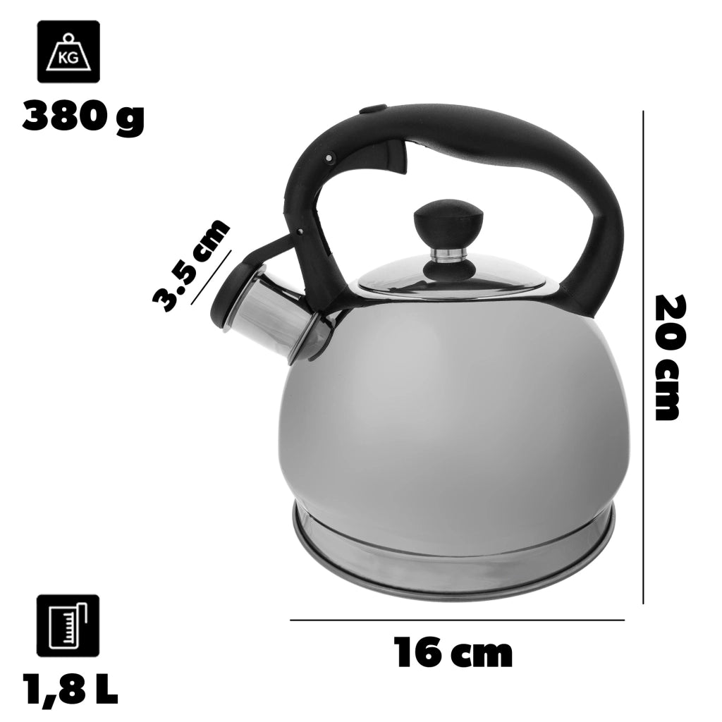 Bollitore a gas/induzione KADAX da 1,8 l con fischietto, in acciaio inox tradizionale, colore argento.