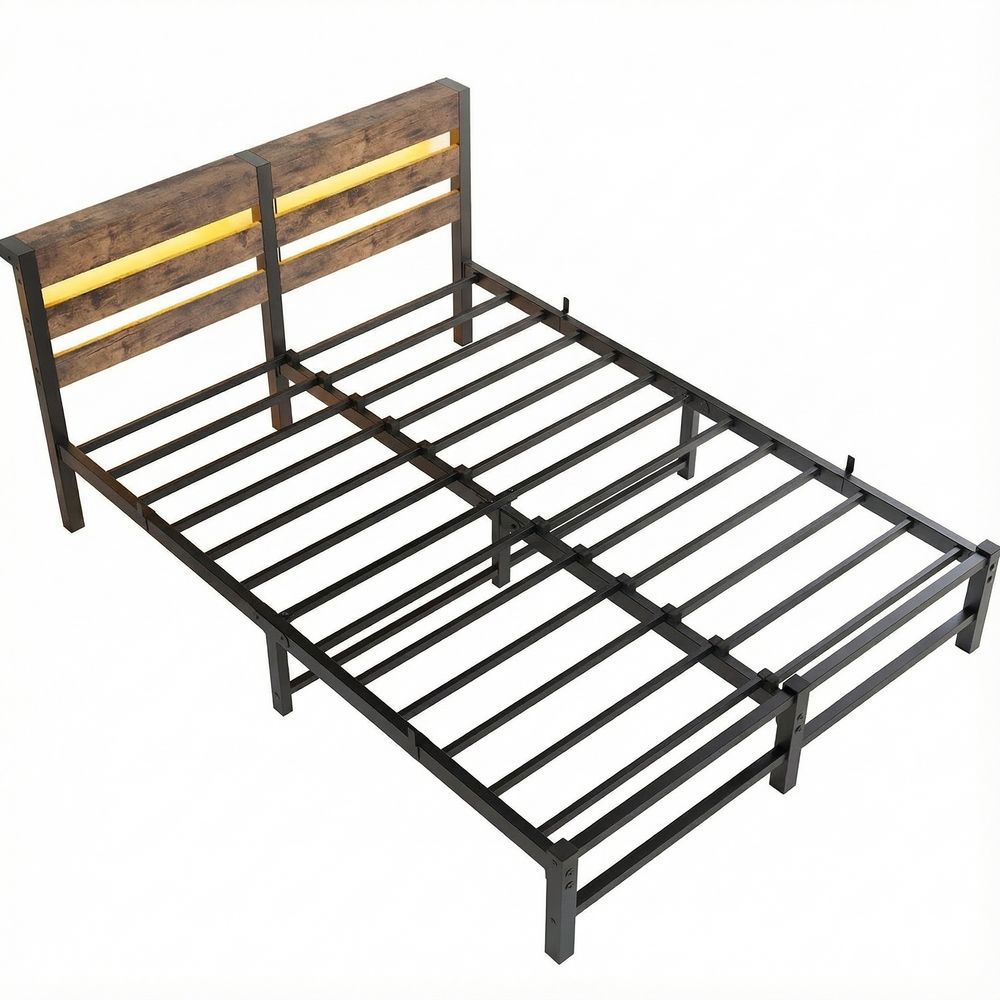 Letto 140x200cm LED - Xylo - struttura metallo spazio ripiano