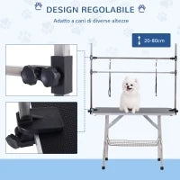 Tavolo da Toelettatura per Animali Domestici con Cesto Inferiore, Altezza Regolabile, Pieghevole, in Acciaio Inossidabile e Metallo, 107 x 60 x 170 cm, Nero