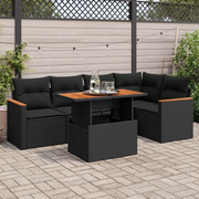 Set Divano da Giardino 6 pz con Cuscini Nero Polyrattan Acacia 3327485