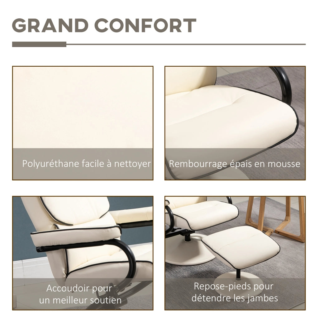 Poltrona relax reclinabile girevole con pouf ¨C zephmum ¨C crema