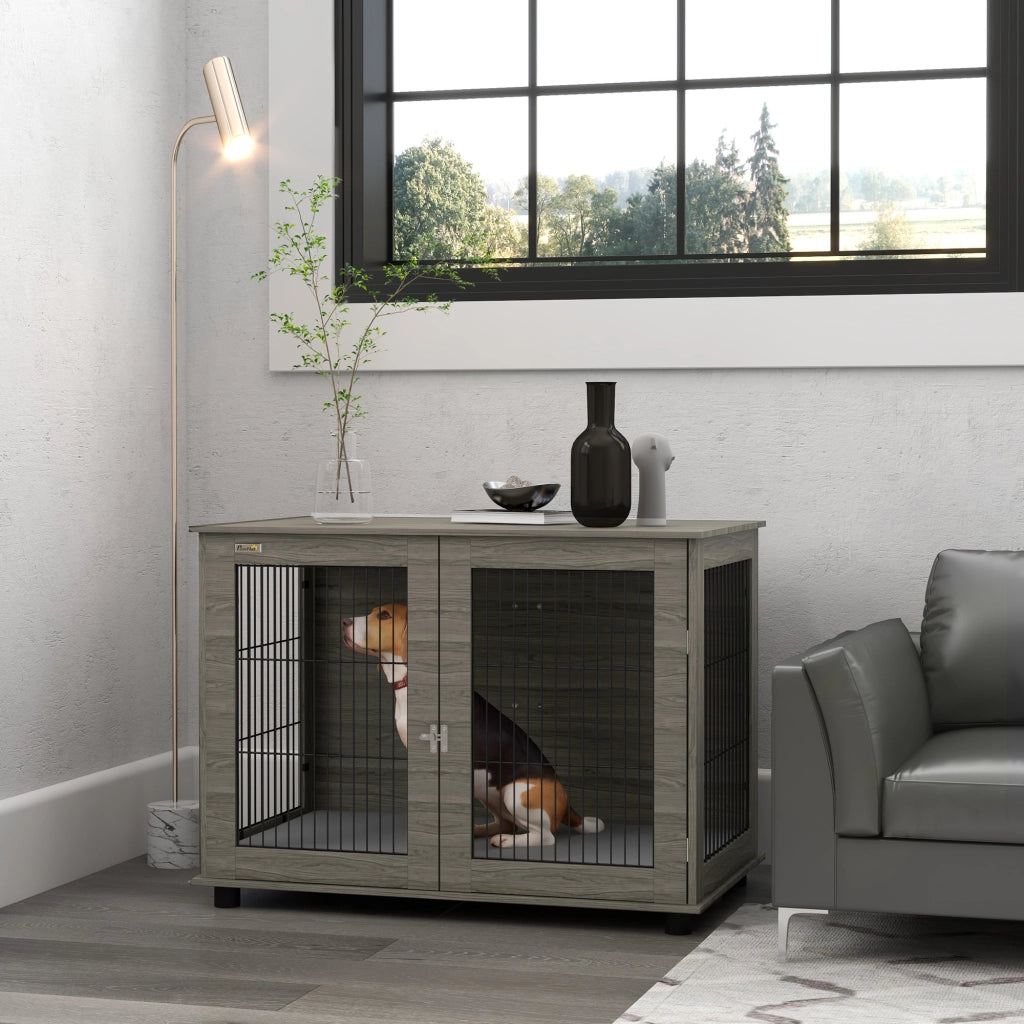 Tavolo per cani con gabbia ¨C zephmum ¨C grigio 100x60x73.5 cm