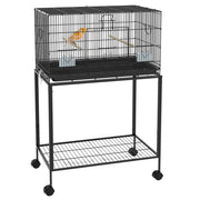 Gabbia per Uccelli con Ruote ¨C Xylo ¨C 77x46x119 cm, Metallo Nero, Vassoio Estraibile, 2 Posatoi