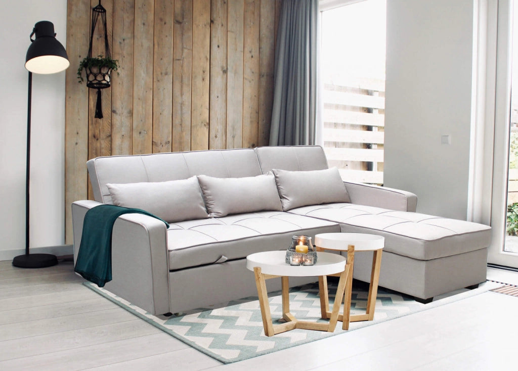 Divano Letto Cedric 208x87/145x88 cm  in Tessuto Tortora