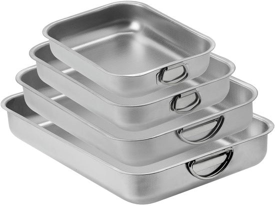 Lasagniera in Acciaio Inossidabile - 4 Pezzi - Tessitura di Miele - Superficie Antiscivolo - Maniglie - 40 x 28 x 6,7 cm