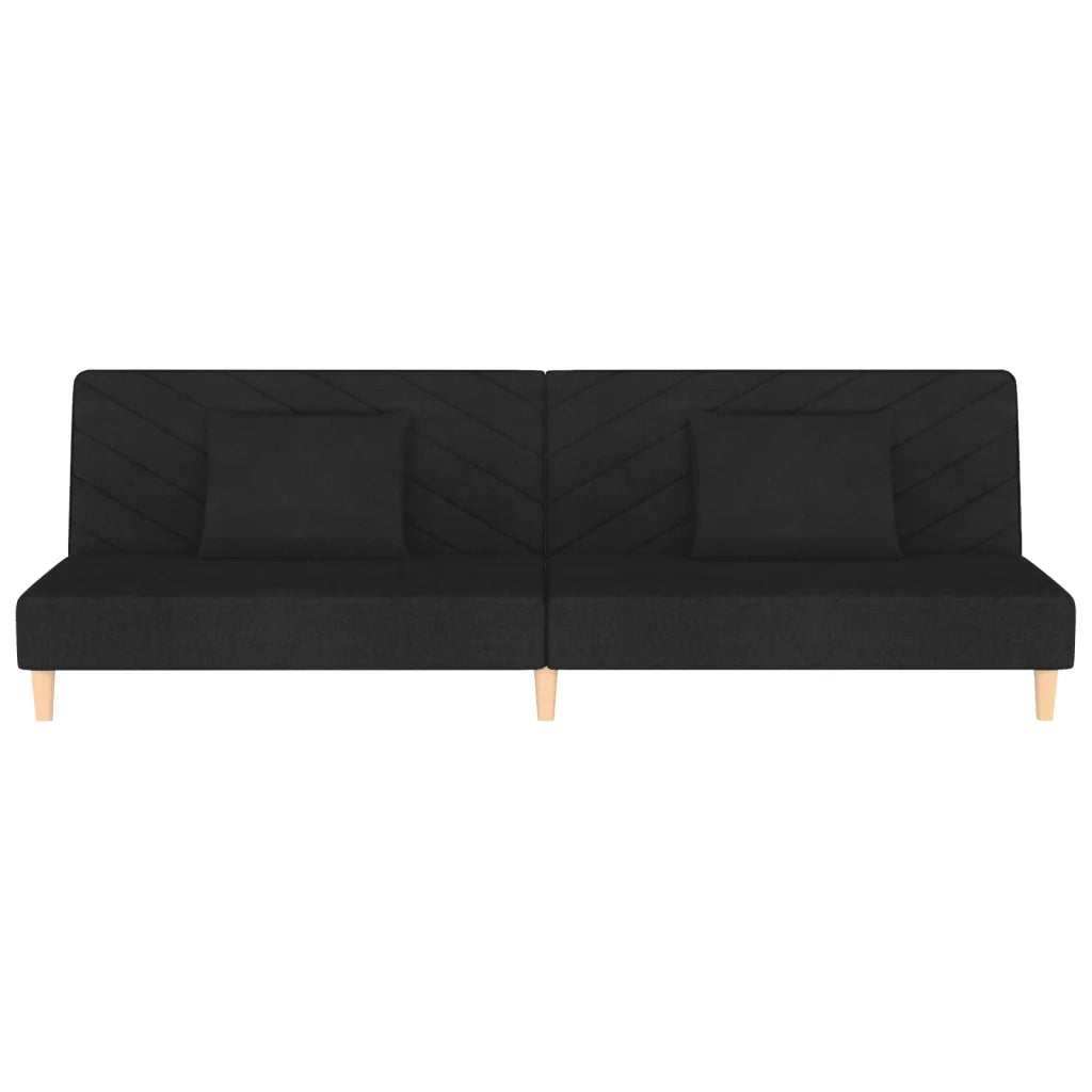 Divano Letto a 2 Posti con 2 Cuscini Nero in Tessuto 375889
