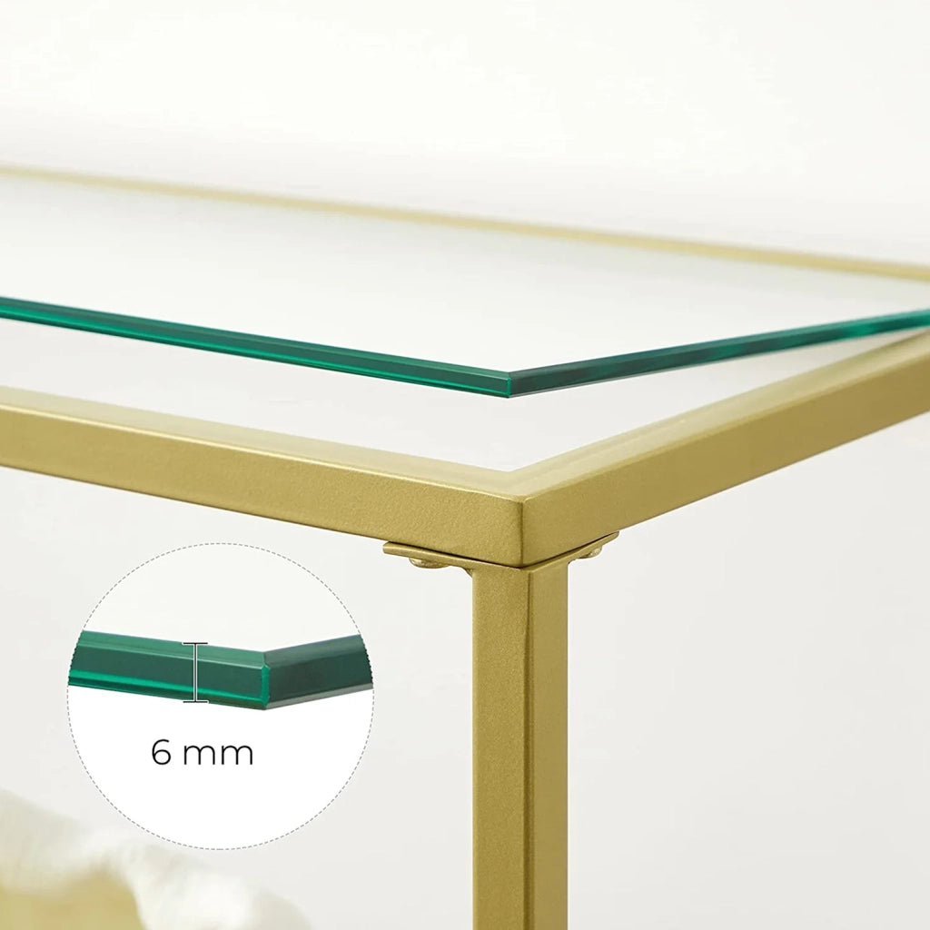 Consolle mobile da ingresso ripiano a 3 ripiani in vetro temperato 130 x 30 x 73 cm struttura in metallo stile moderno per ingresso soggiorno camera da letto oro 12_0007507