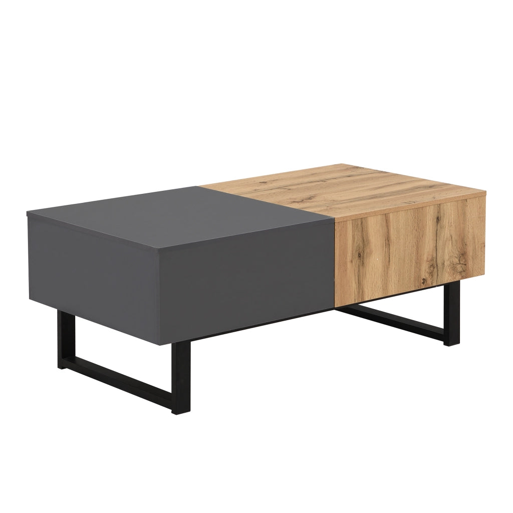 Tavolino Da Caffè Scorrevole con Vano Contenitore Nascosto e Scomparti; Stile Moderno; in Pannelli di Particelle e Metallo; 155×55×40 cm; Naturale