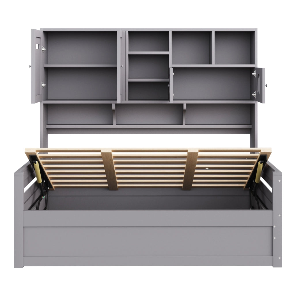 LETTO Singolo 90x200 cm in Legno Grigio con vano contenitore idraulico