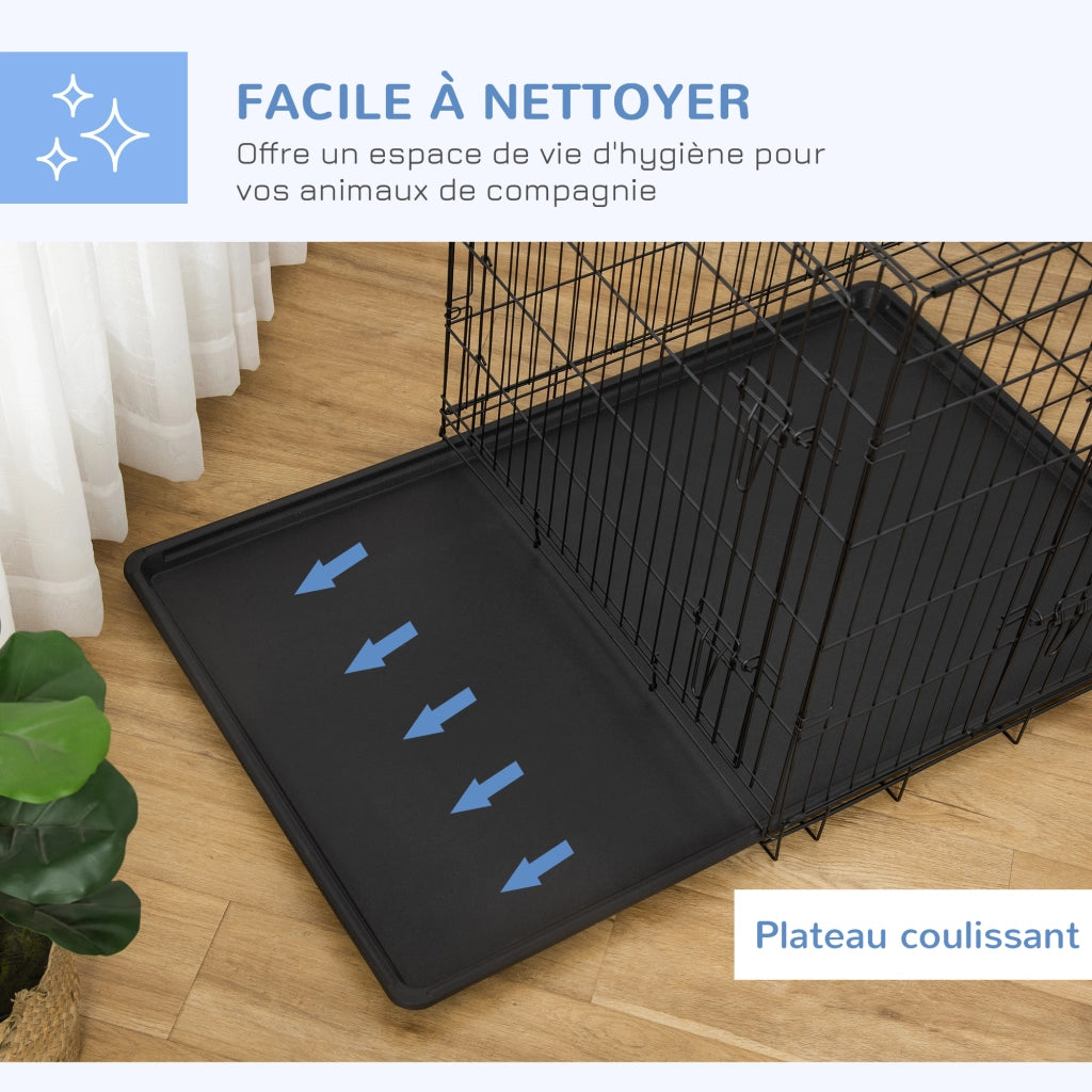Gabbia Trasporto Cane Pieghevole 2 Porte ¨C zephmum ¨C Nero Acciaio 121x77x82 cm