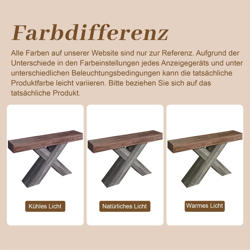 Consolle con struttura a croce a X e piano in truciolare, per ingresso e soggiorno, noce, 140 × 30 × 80 cm