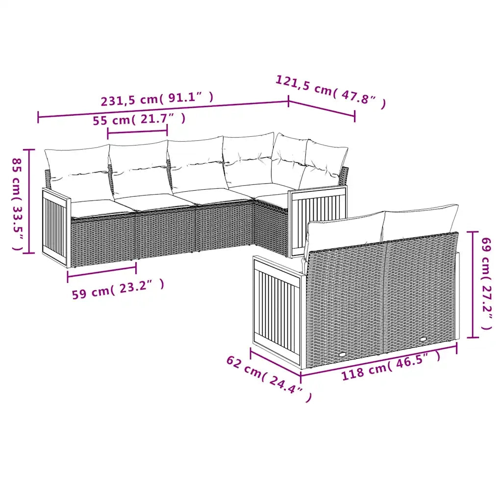 Set Divani da Giardino 7 pz con Cuscini Grigio in Polyrattan 3227825