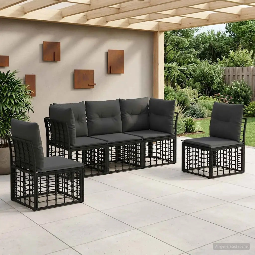 Set di divani da esterno | Set Salotto da Giardino Nero Poliestere