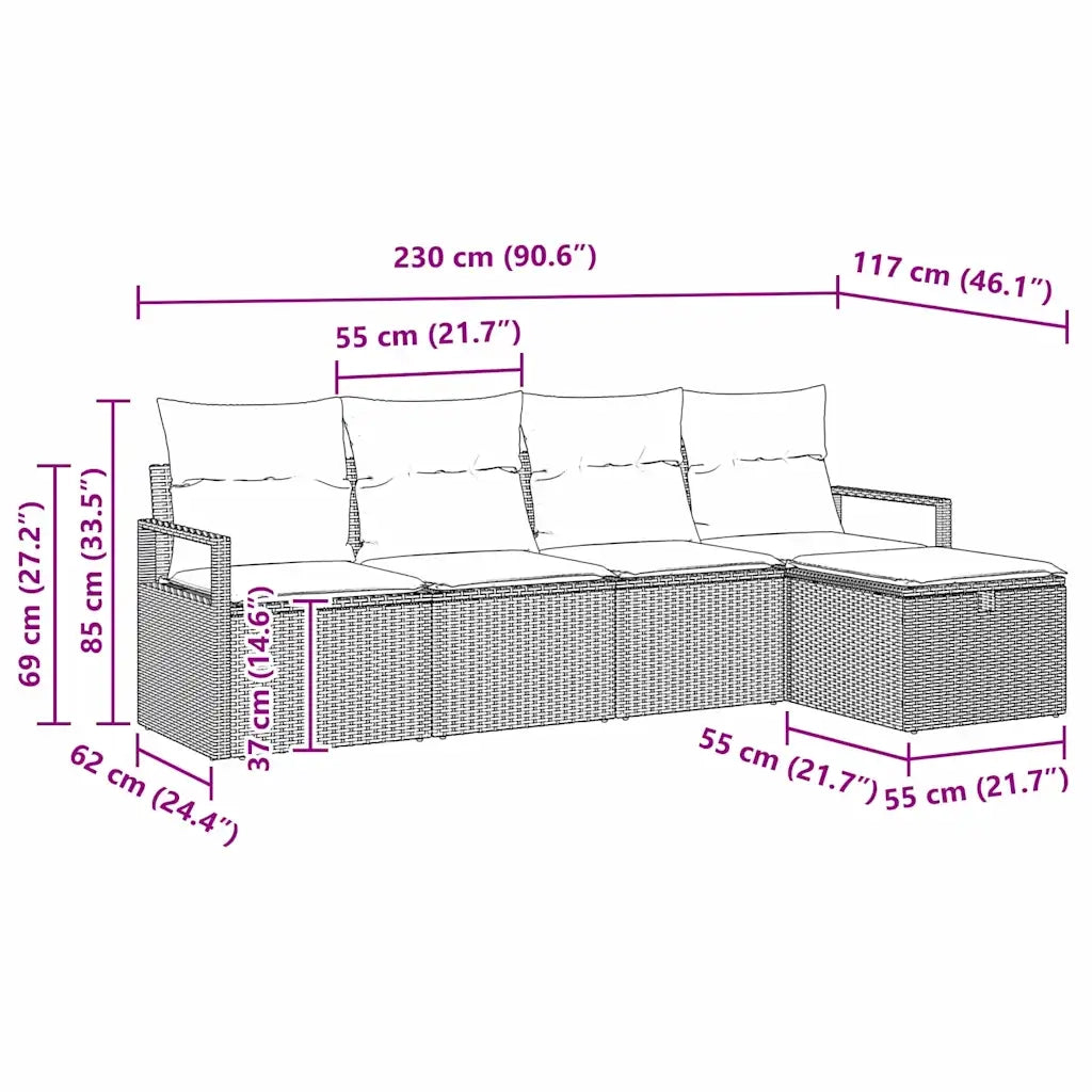 Set di divani con cuscino 5 pcs Nero polyrattan 3359162