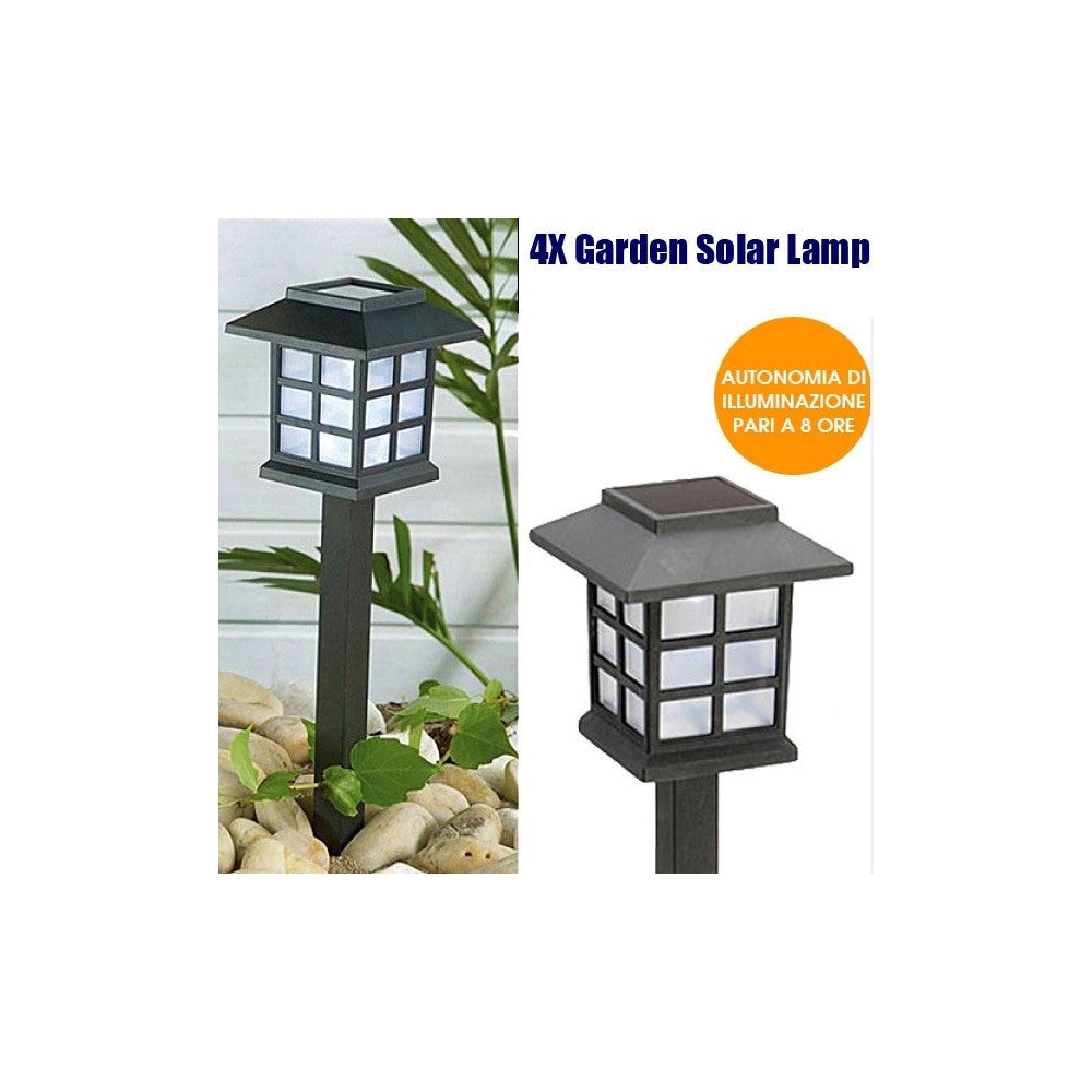 Trade Shop - 4x Lampade A Led Da Giardino Stile Lanterna Paletti Ricarica Solare 38 X 9 X 9cm -