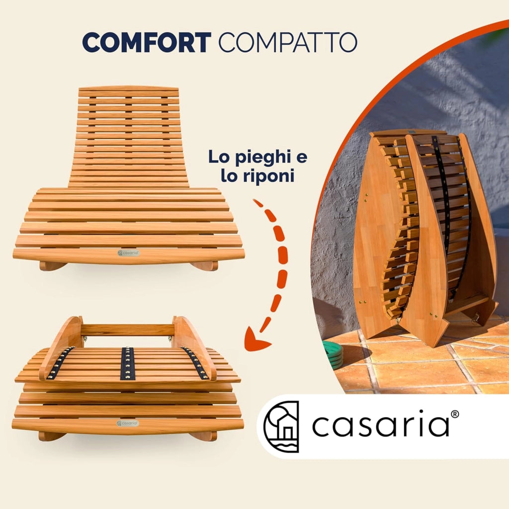 ® 2x Sdraio a Dondolo JAVA Pieghevole 155x60x93cm Portata 160 kg Legno Acacia Certificato FSC® Lettino Sauna