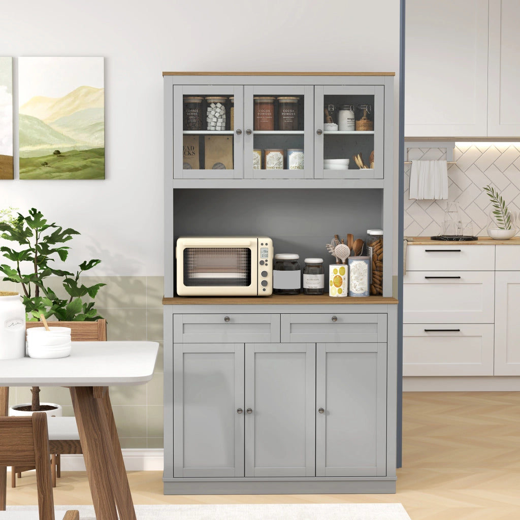 Armadio da Cucina con Ante in Vetro ¨C Zephmum ¨C Grigio 100x40x180 cm