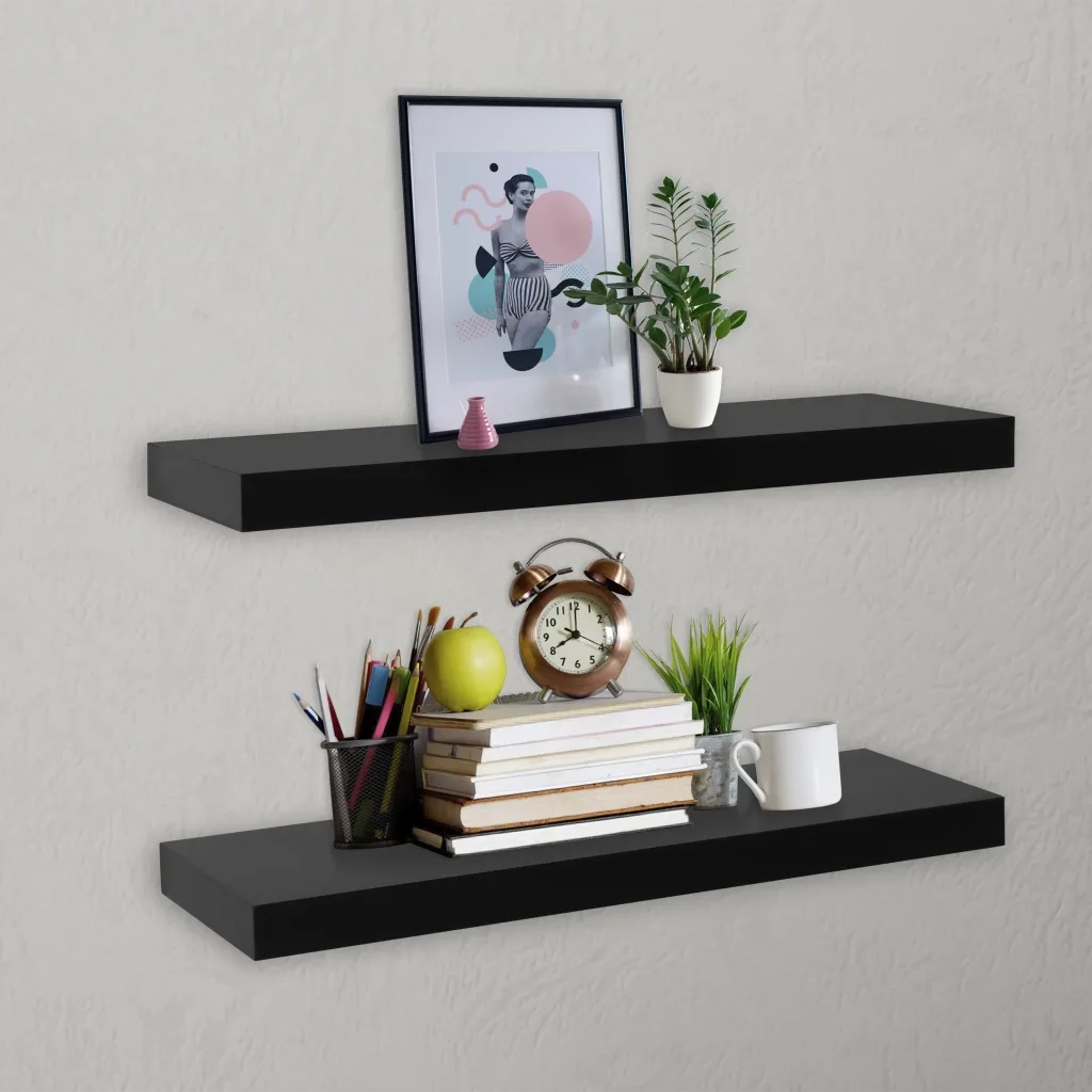 2 pz Mensole a Muro | Scaffale Parete | Ripiano a parete Galleggianti Nere 60x20x3,8 cm