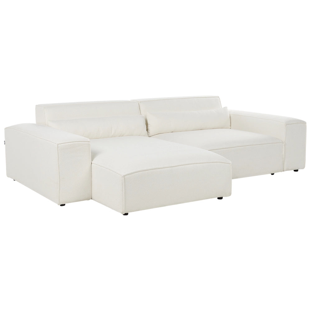 Divano modulare a 2 posti a destra con ottomana Divano componibile in bouclé bianco con gambe nere Soggiorno moderno