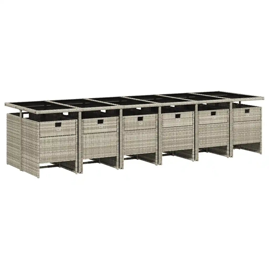 Set da Pranzo da Giardino 13pz con Cuscini Grigio in Polyrattan 3210587