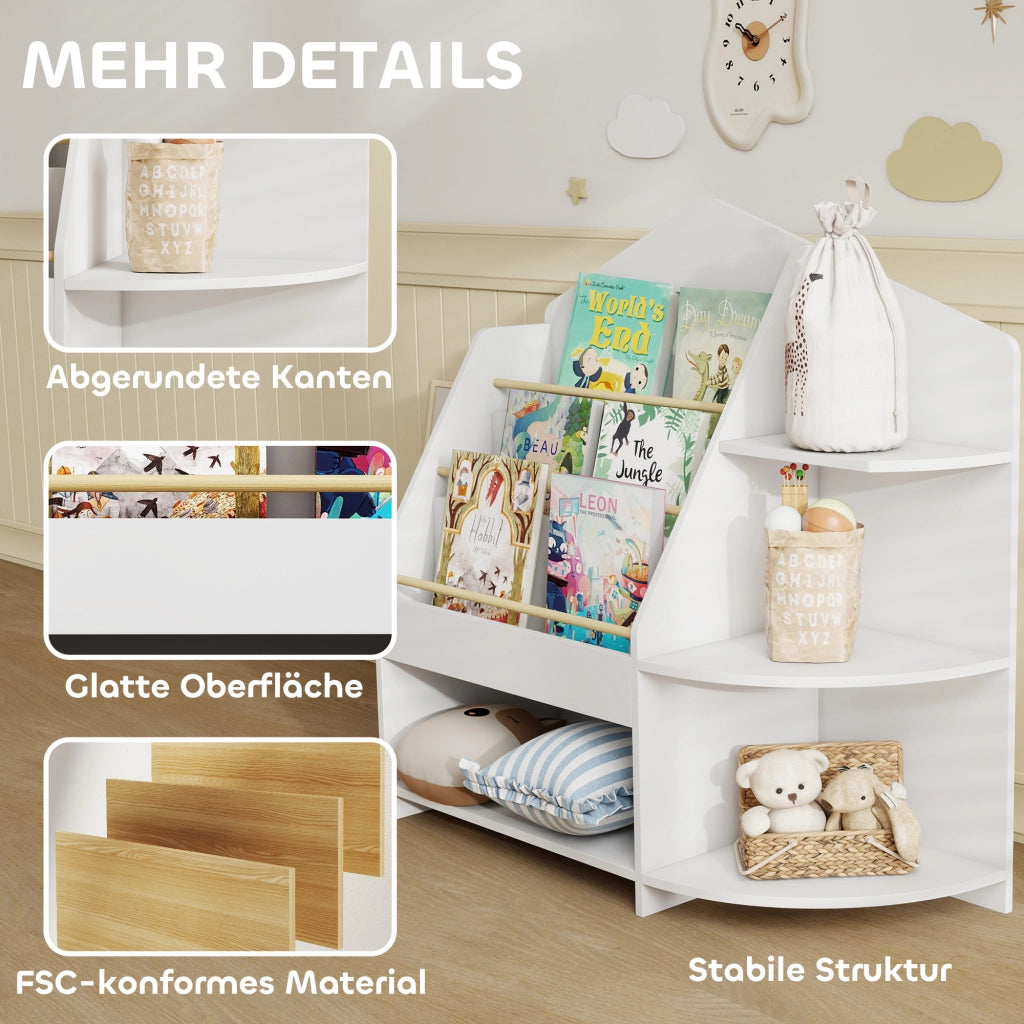 Libreria bambini 7 ripiani ¨C Xylo ¨C legno bianco, bordi arrotondati, portata 40 kg
