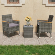 Set Bistrot Giardino 3 pz Polyrattan e Vetro Temperato Grigio 3058365