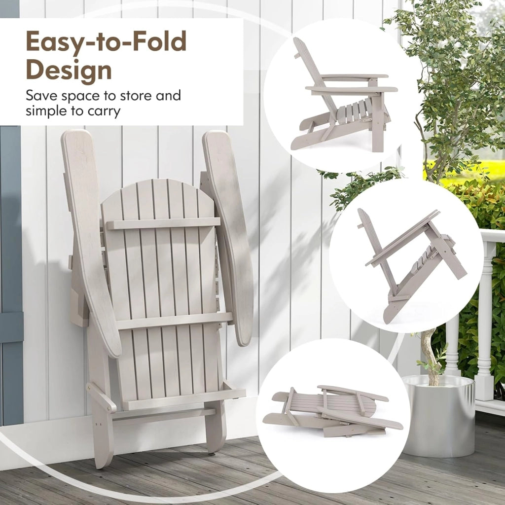 Sedia Adirondack Pieghevole, Sedia da Giardino in Legno di Abete con Schienale e Braccioli, Ergonomica, Poltrona da Esterno per Patio, Terrazza, Balcone, Veranda, Portata 180kg (Grigio*1)