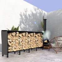 Portalegna da Interno ed Esterno in Metallo con Telo Porta Legna e Copertura, 240x36x99cm, Nero
