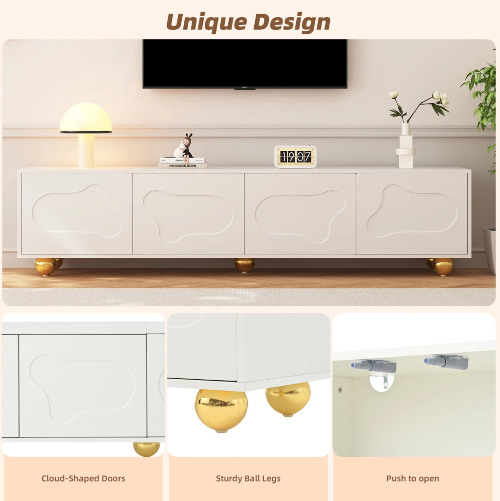 Mobile TV 180x40x45 cm con 2 armadietti; 4 ante; bianco