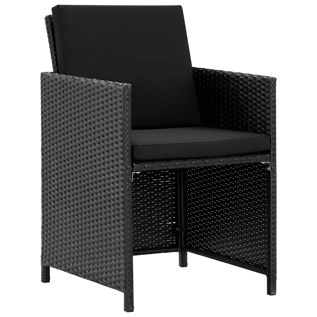 Set da Pranzo da Giardino 9 pz con Cuscini in Polyrattan Nero 46376