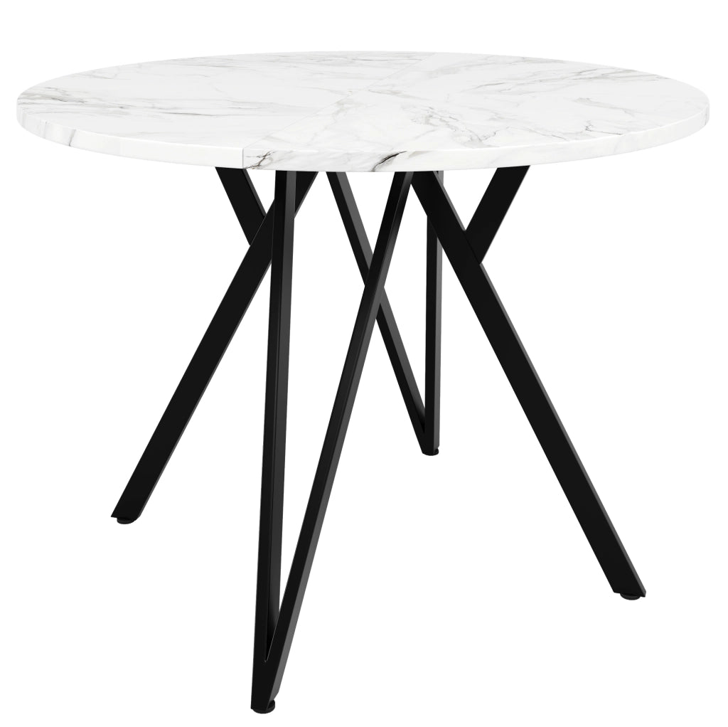 Tavolo rotondo da pranzo 100x100x76 cm in MDF effetto marmo nero con struttura in metallo