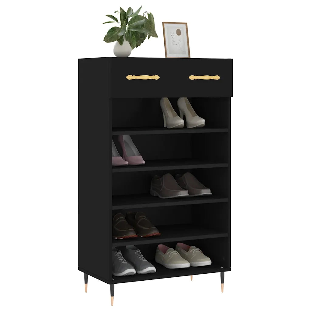 Scarpiera-Scaffale per scarpe Nera 60x35x105 cm in Legno Multistrato 620473