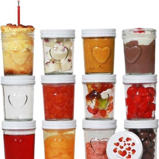 Jampot 200 ml con coperchio in vetro a forma di cuore - dessert, yogurto e conserve