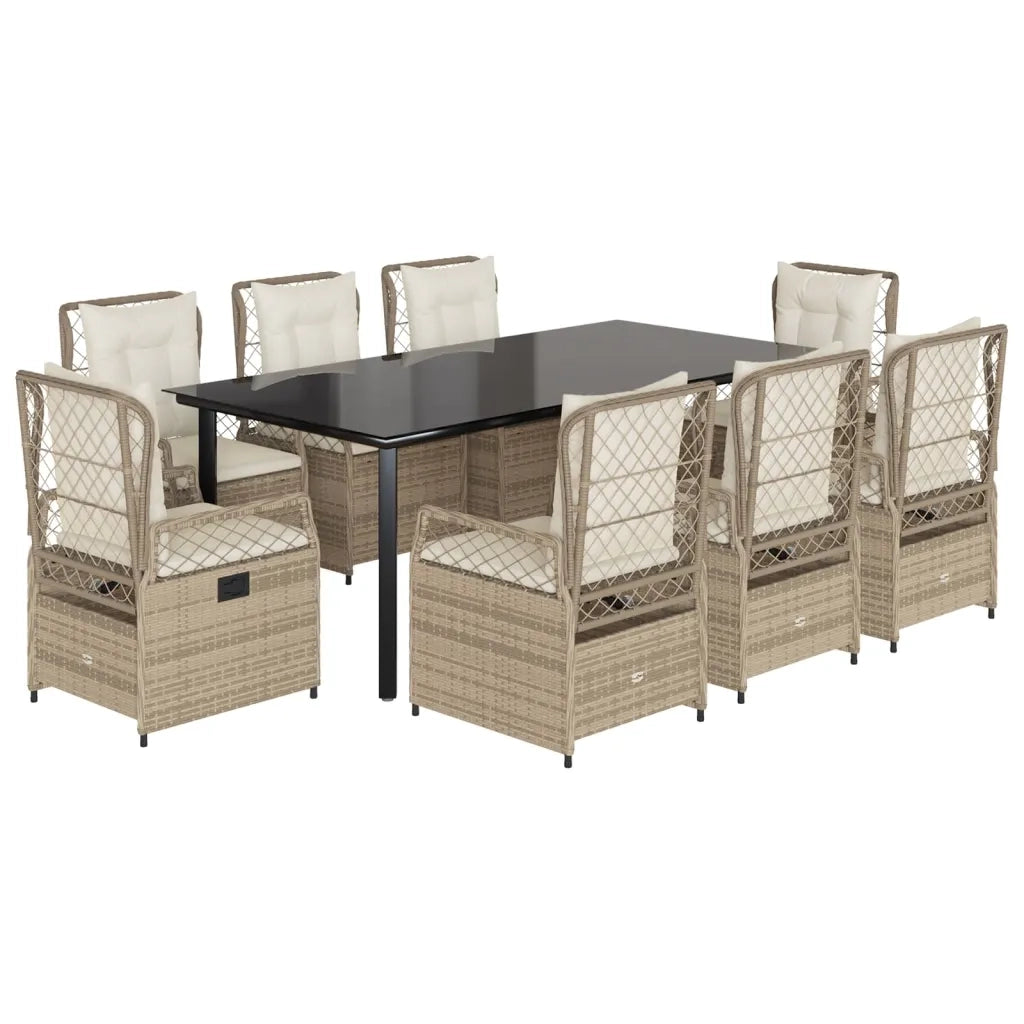 Set da Pranzo da Giardino 9 pz con Cuscini Beige in Polyrattan