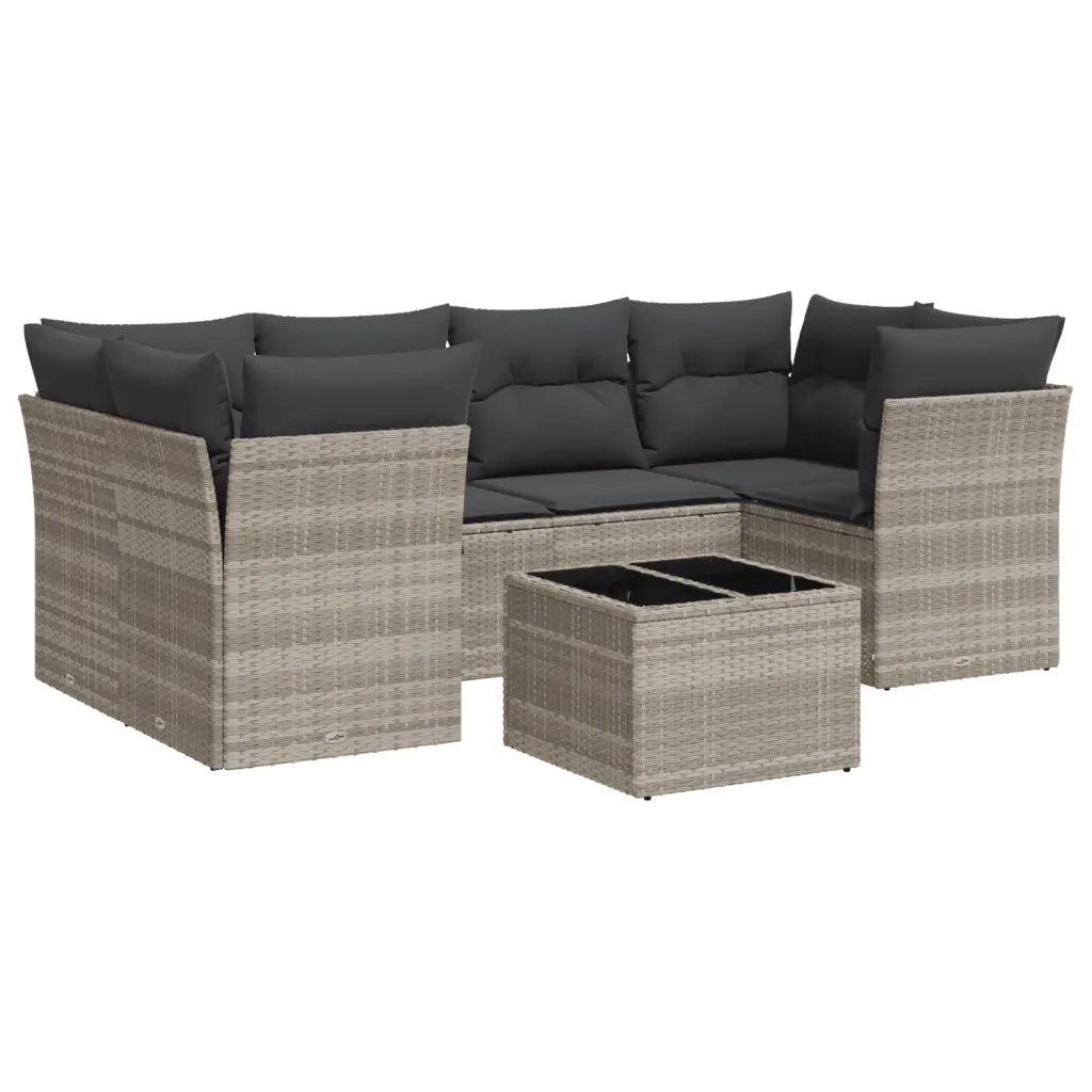 Set Divani da Giardino 7pz con Cuscini Grigio Chiaro Polyrattan