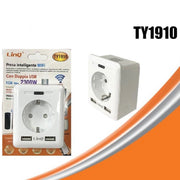 Trade Shop - Presa Intelligente Spina A Muro Wifi Domotica Android Ios 2 Usb 10a 2300w Ty1910 -