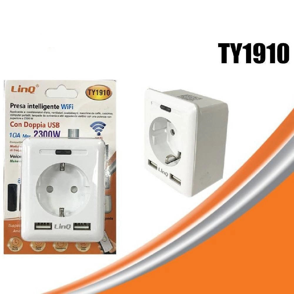Trade Shop - Presa Intelligente Spina A Muro Wifi Domotica Android Ios 2 Usb 10a 2300w Ty1910 -