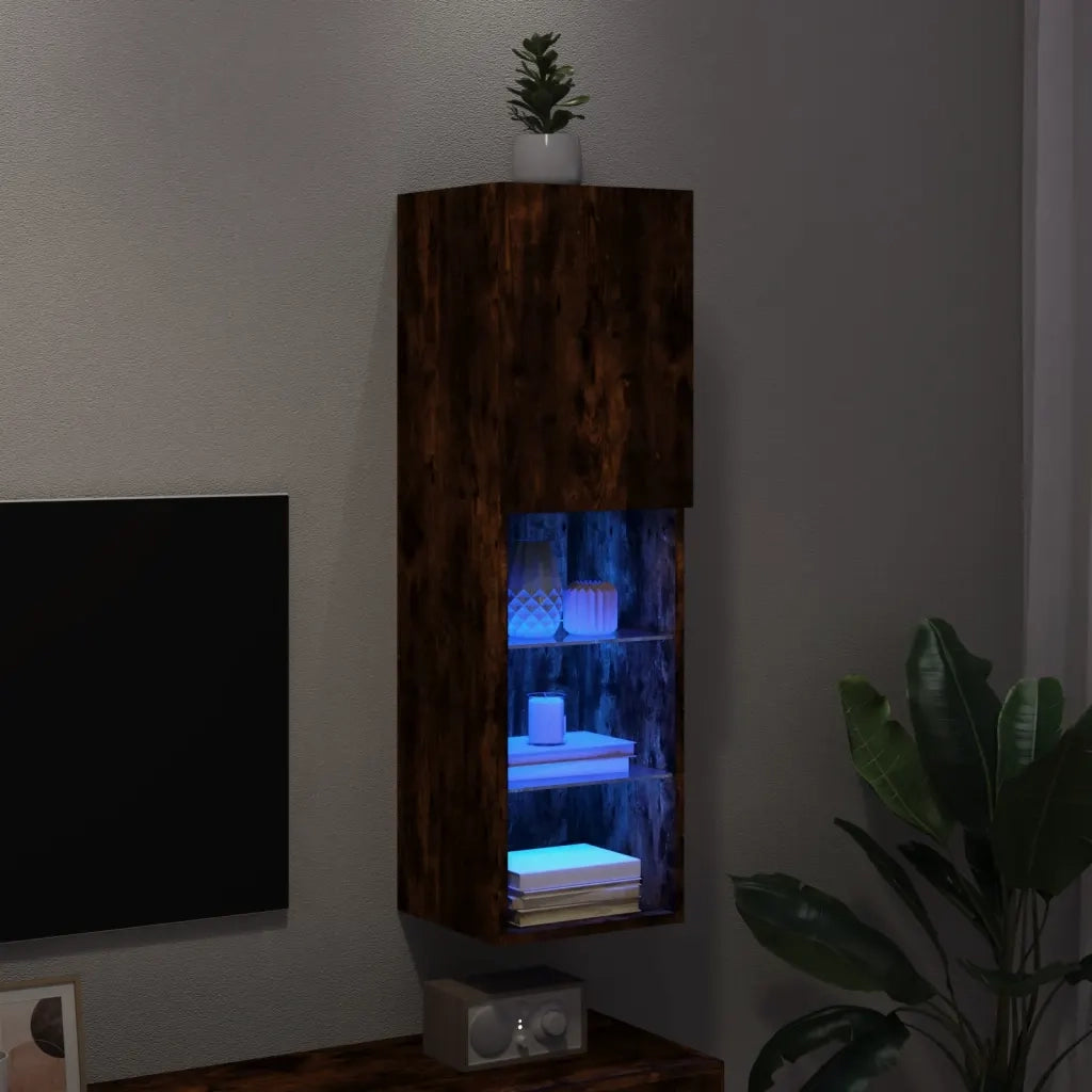 Mobile TV con Luci LED Rovere Fumo 30,5x30x102 cm 837023