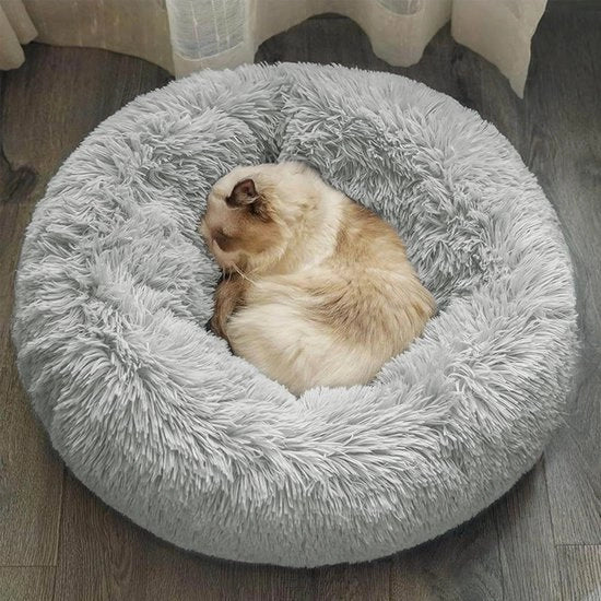 Letto per Gatti e Cani, Affettuoso e Morbido, Letto per Cani e Gatti Pluviscente, Resistente alla Compressione e Lavabile, Casa per Animali in Donut, per Cani e Gatti Piccoli e Medi (60CM, Grigio Chiaro)