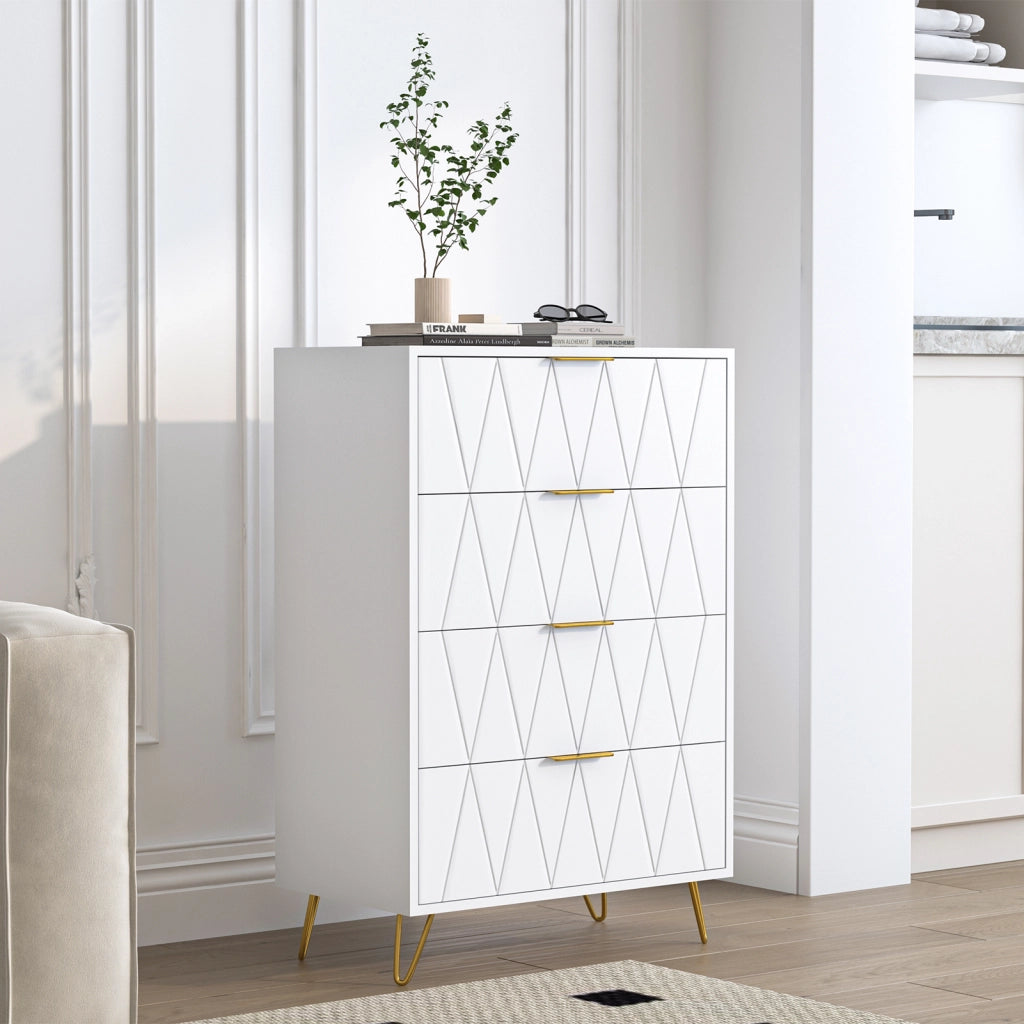 Cassettiera 60x34x90 cm 4 cassetti mobiletto salvaspazio mobile contenitore MDF e metallo - bianco