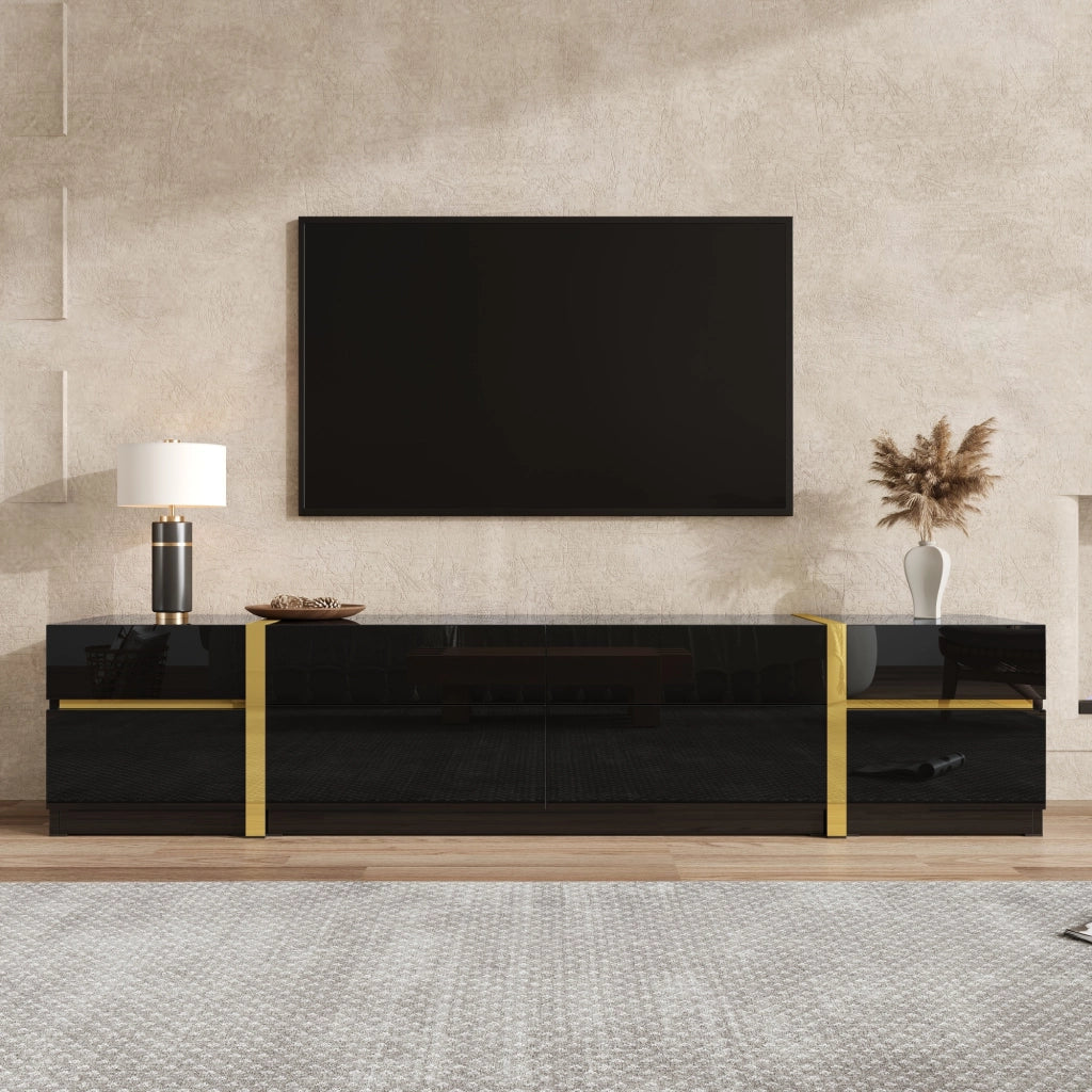 Mobile TV con Cassetti e Ante ¨C MINIMAL ¨C Bianco Lucido, Bordi Dorati