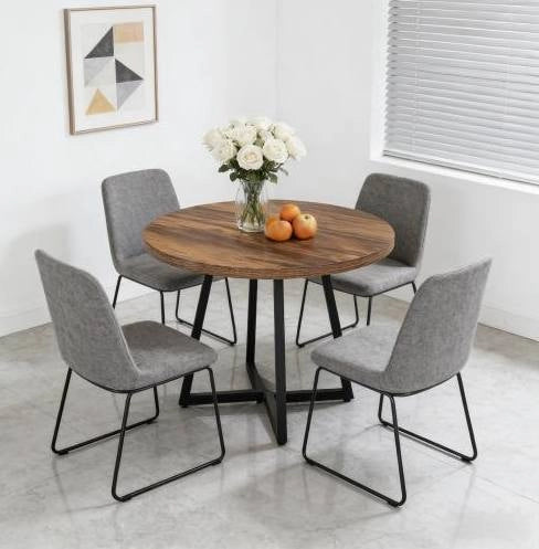 Tavolo da pranzo ULEVR 80 cm in MDF e metallo, finitura marrone rustico e struttura nera