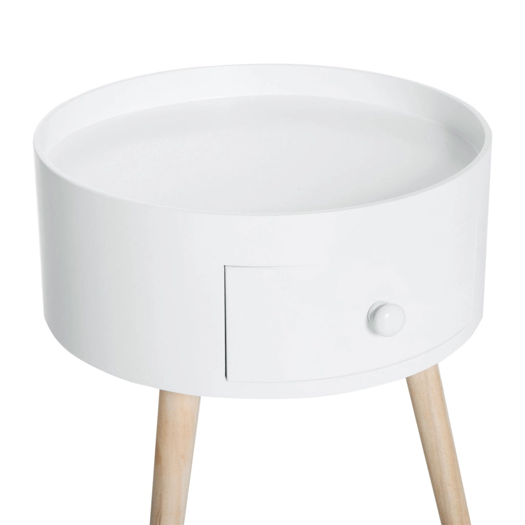 Tavolino da Salotto Moderno con Cassetto in Legno Bianco Ø38x45 cm